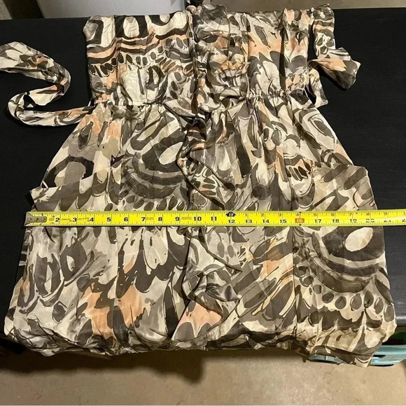 Charlie Jade 100% Silk Dress Tie Waist Ruffle Zip Front Abstract Pockets Size M - Picture 13 of 14
